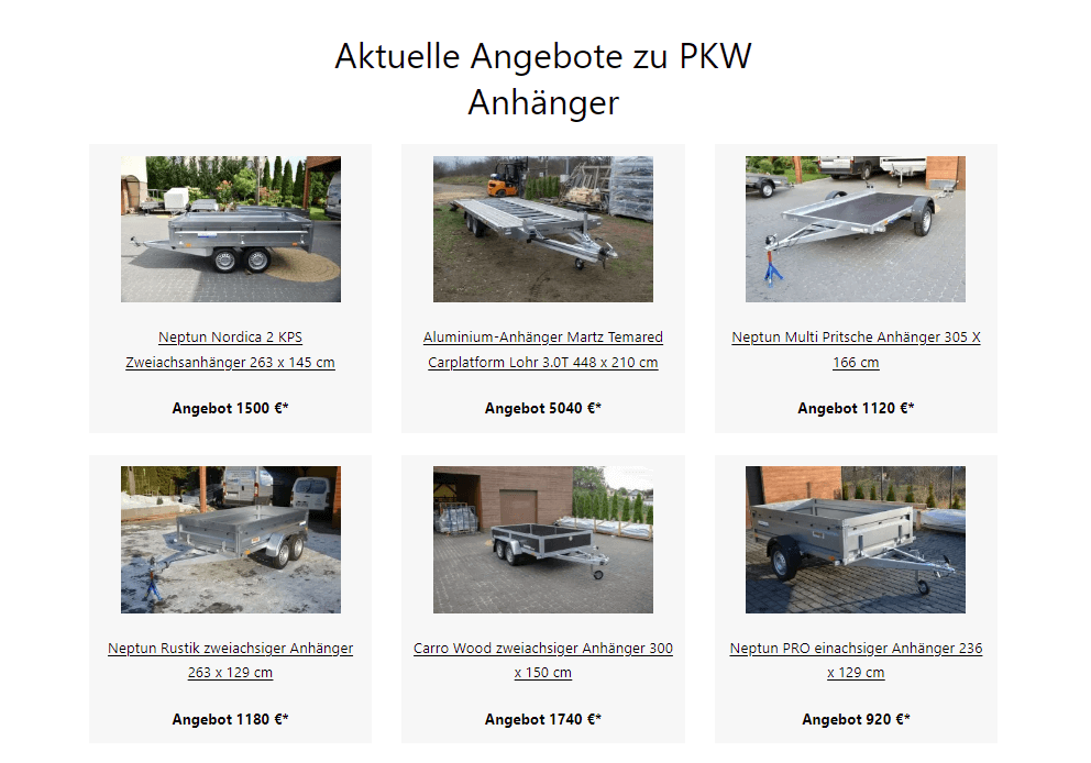 Für Kunden aus Deutschland haben wir ein neues Angebot an Autoanhängern vorbereitet.
